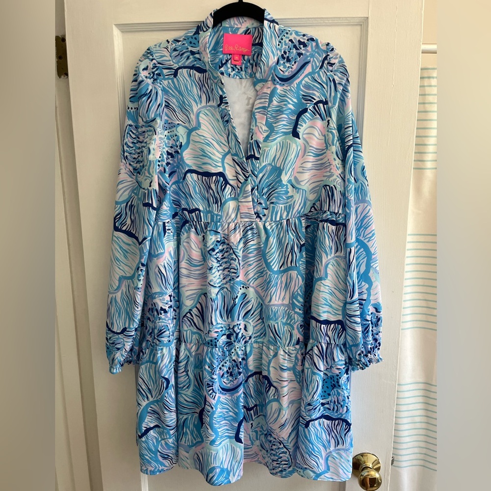 NWOT LILLY PULITZER Winona Fishful Thinking Bermuda Blue Tiered Shift Dress